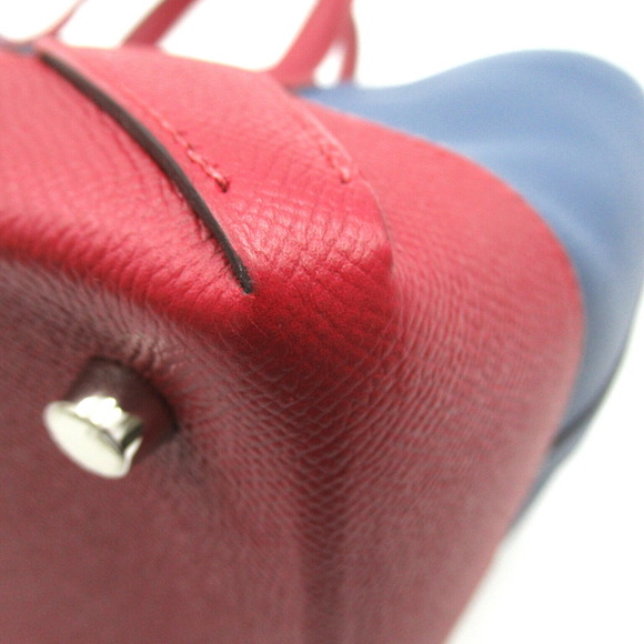 HERMES Maxi Cabas Tote Bag Leather Vogue Color Blue Red Rouge Grena - Picture 9 of 9